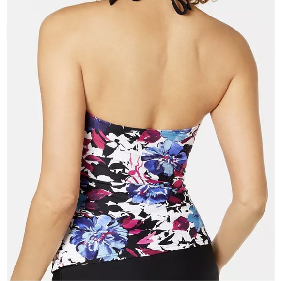 Island Escape Swim Society Printed Horizon Keyhole Tankini Top - Purple Floral - Picture 2 of 2